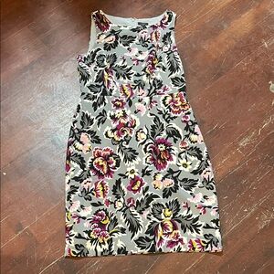 🌻3/$15🌻 Ann Taylor Floral Midi Dress in Black, Pink, Grey and Gold